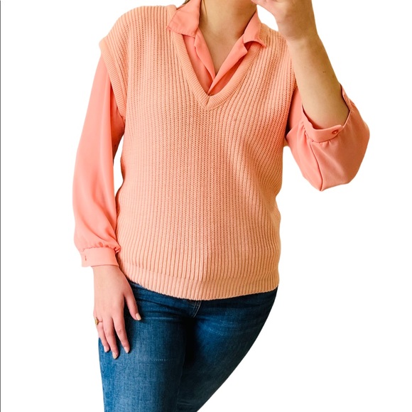 🌈 Vintage 80s Soft Pink Sweater Vest Set - Picture 4 of 9